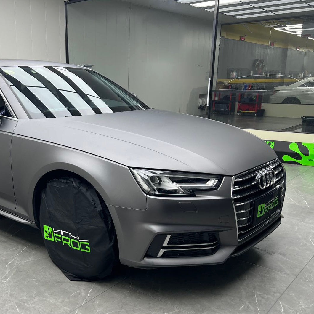 Front view of a Audi in Matte Metallic Gray vinyl wrap