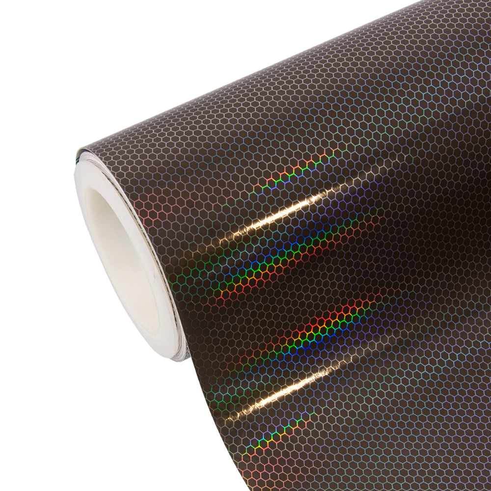2 in 1 Light Black & Clear Holographic Honeycomb Headlight Film Kit with Air Channel Paper Liner