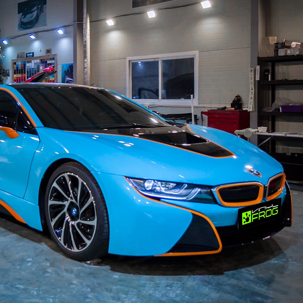 BMW wrapped in High Glossy Sky Blue Vinyl Wrap