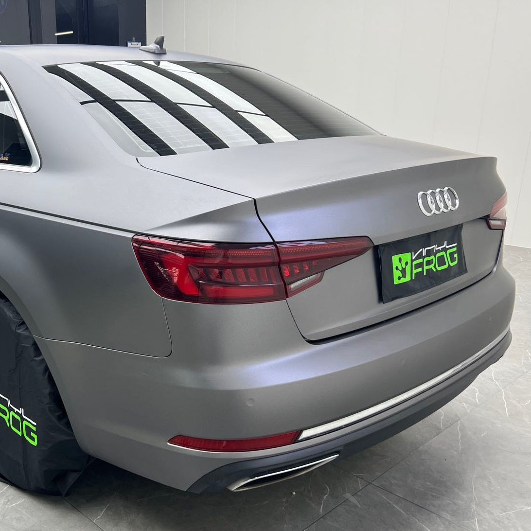 Audi wrapped in Matte Metallic Gray vinyl wrap Back View