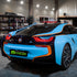 Rear view of BMW High Glossy Sky Blue Vinyl Wrap