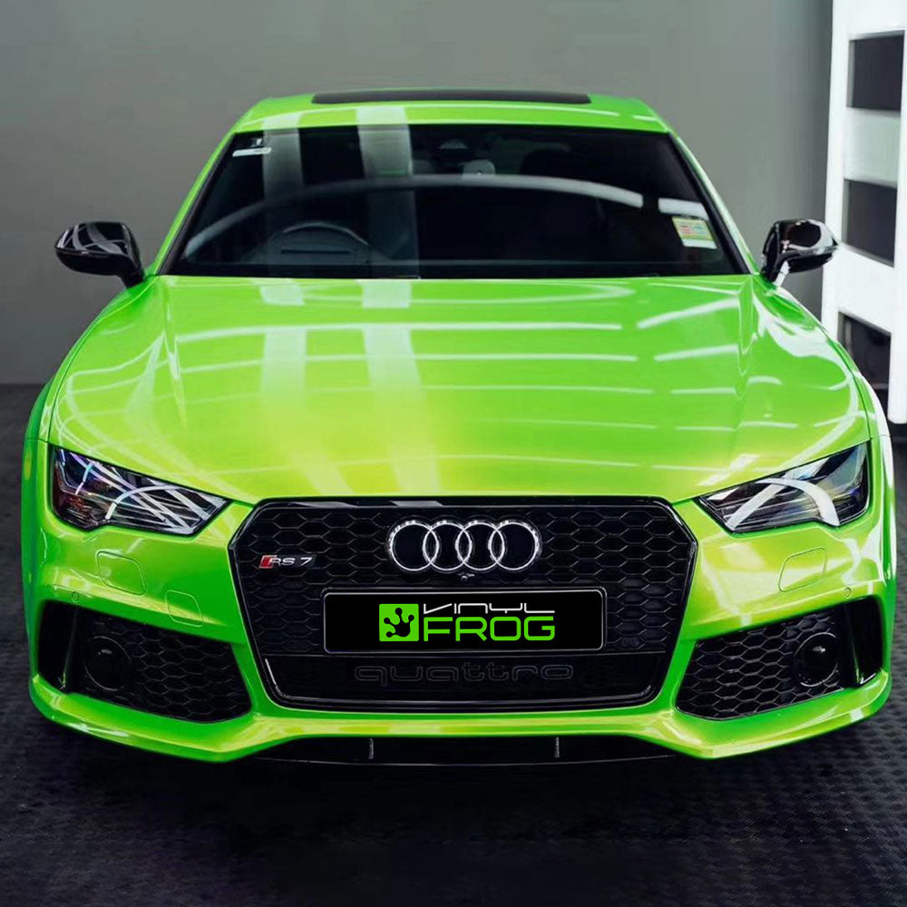 Audi RS7 wrapped in Candy Metallic Neon Green vinyl wrap.