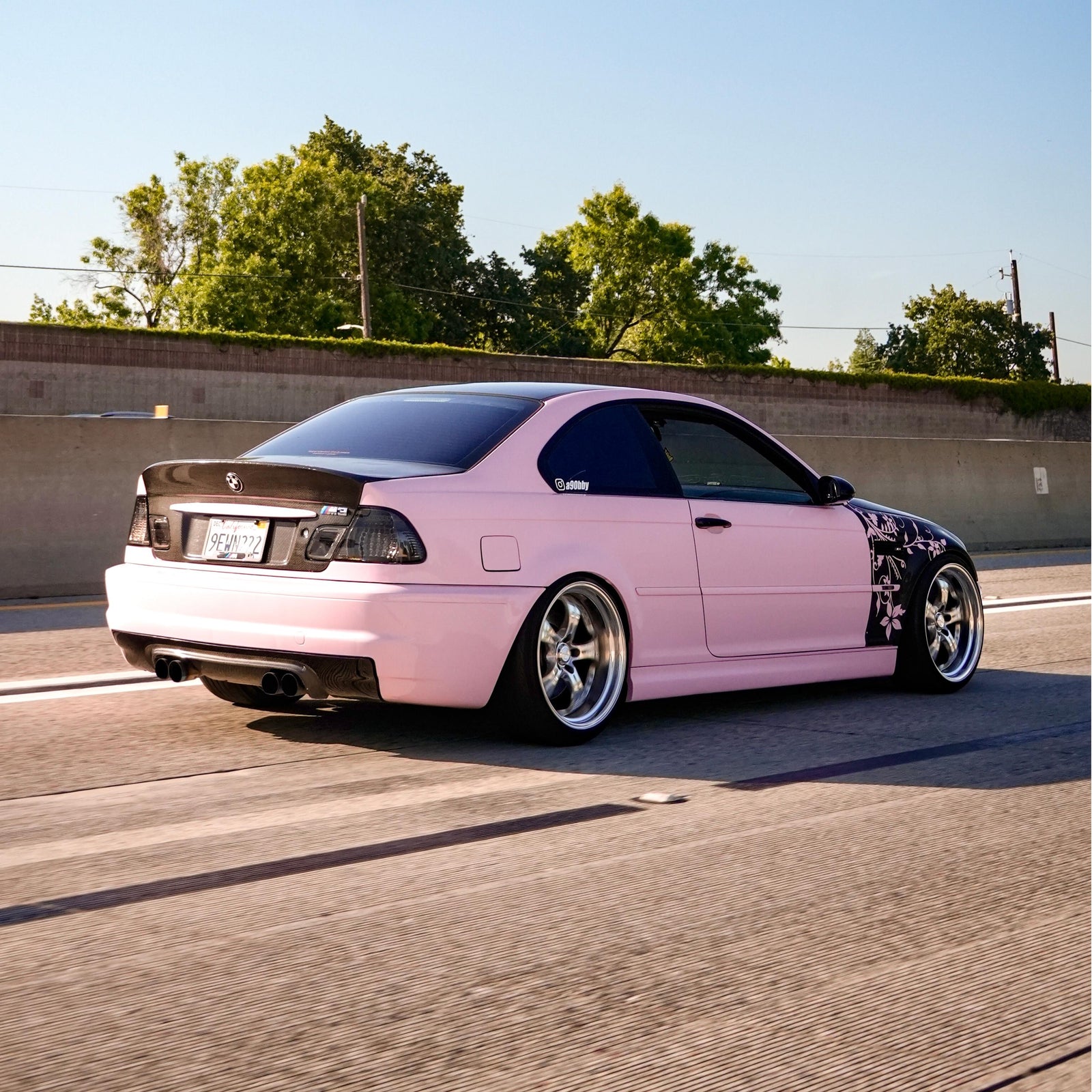 BMW E46 Coupe wrapped in High Glossy Baby Pink vinyl wrap.