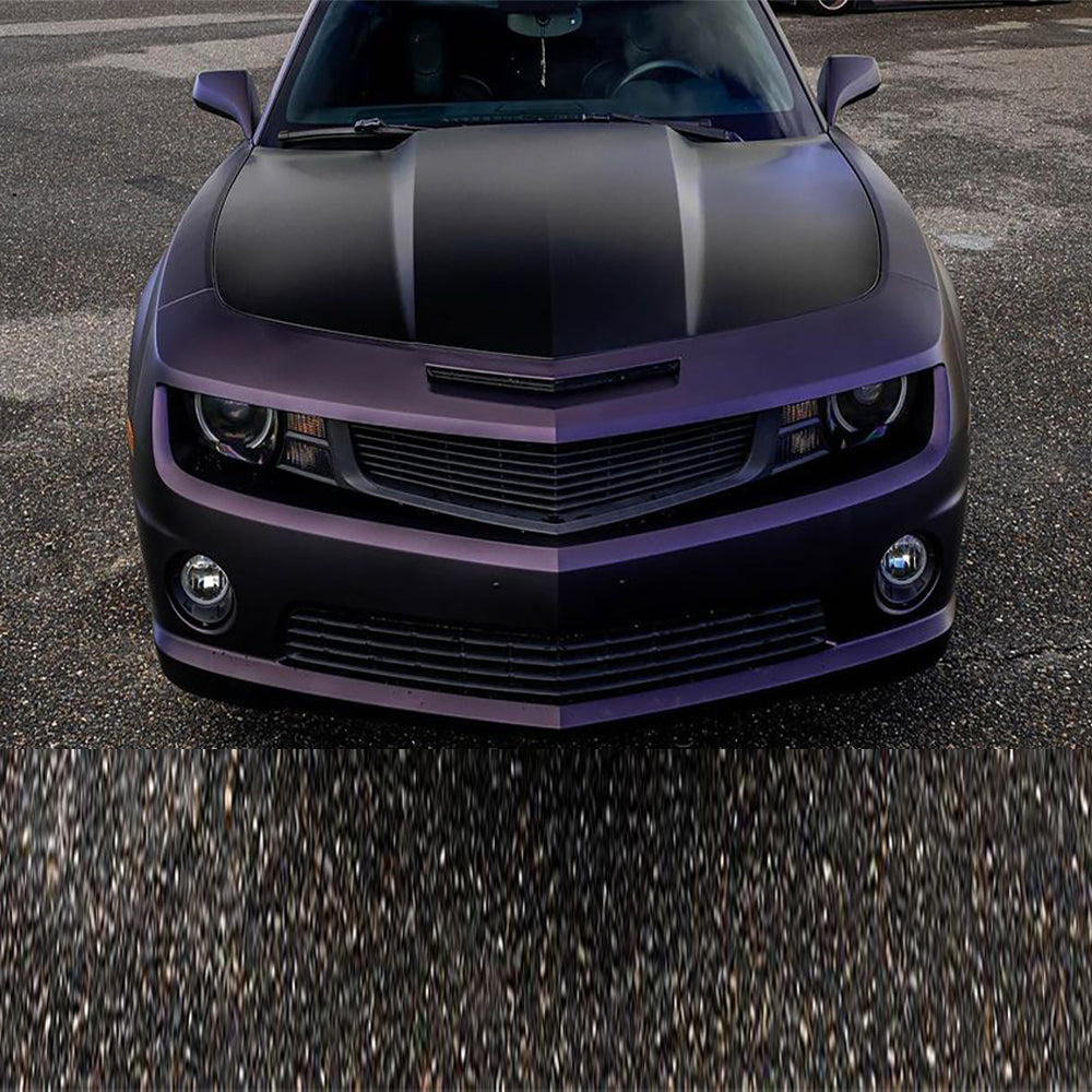 Chevrolet Camaro wrapped in Matte Metallic Black Purple vinyl wrap.