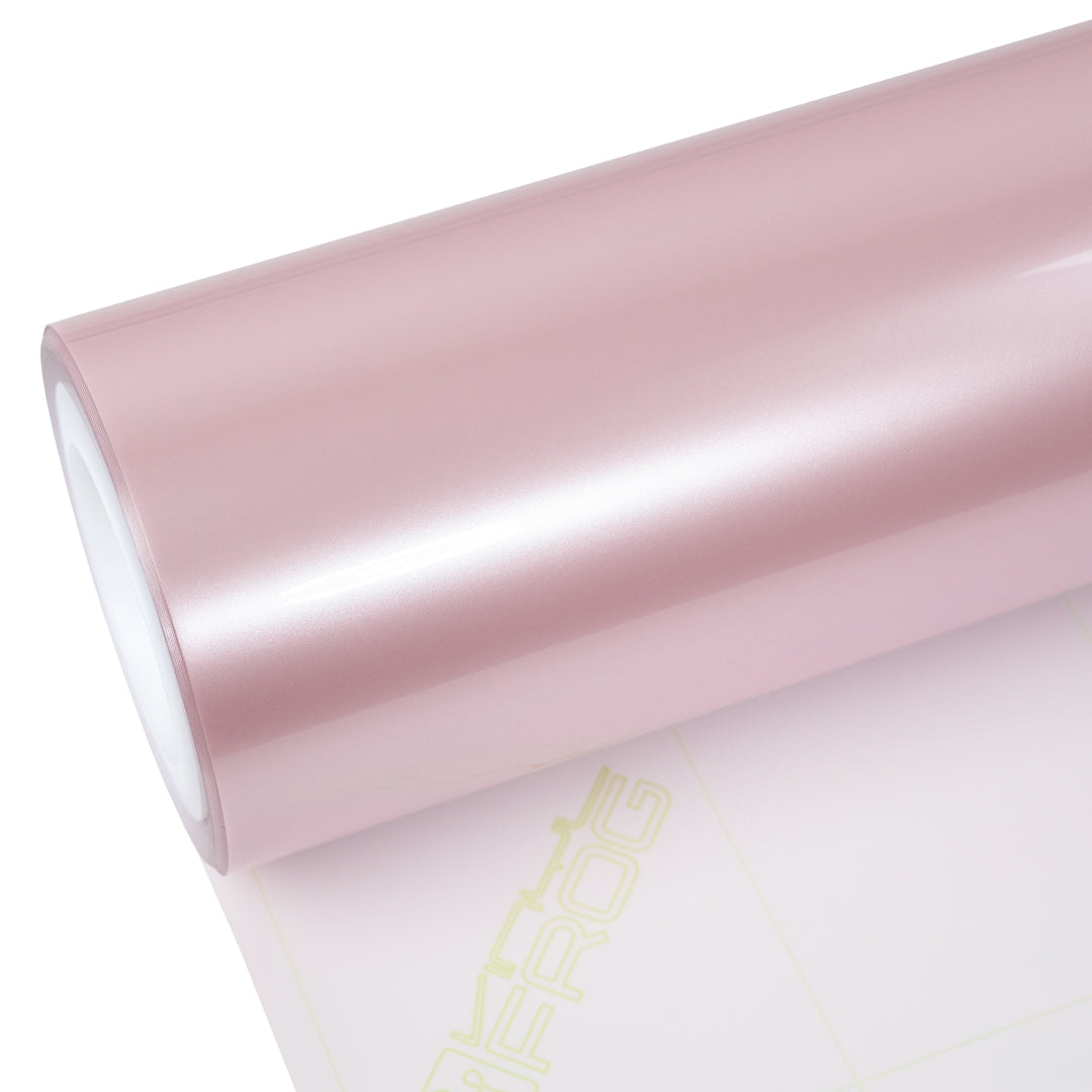 Close up roll of Glossy Metallic Light Pink Pearl car wrap film