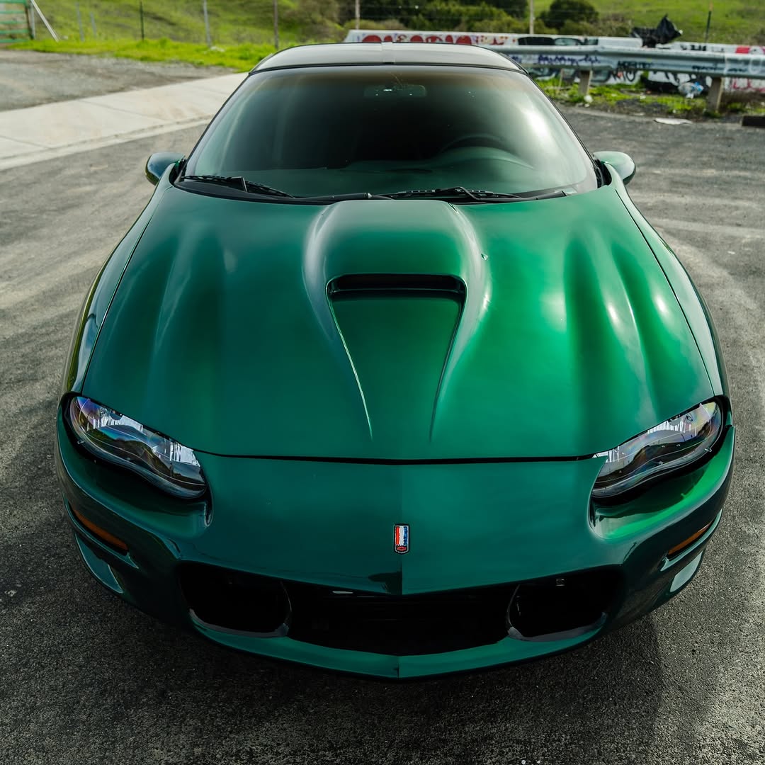 Glossy Metallic La Salle Green car wrap.
