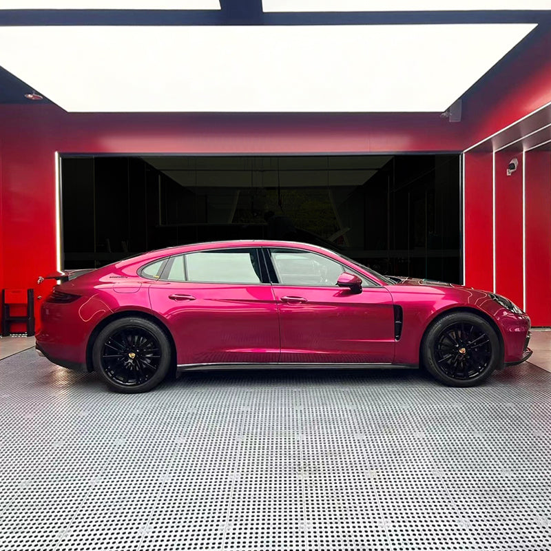 BMW wrapped in Glossy Metallic Rubellite Purple vinyl wrap mirror side