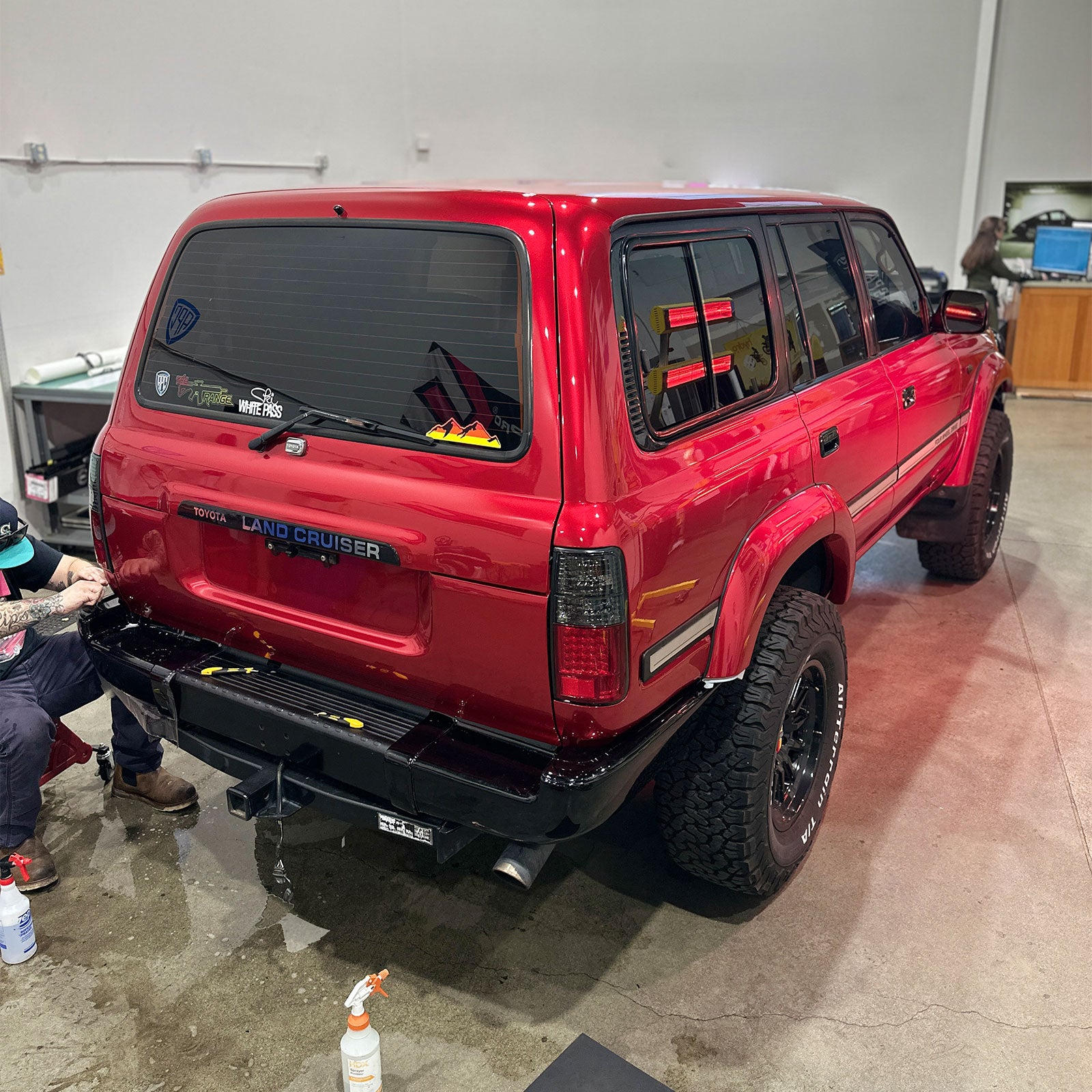 Toyota Land Cruiser 80 Series Rear Detail in Glossy Metallic Vampire Red Color PPF