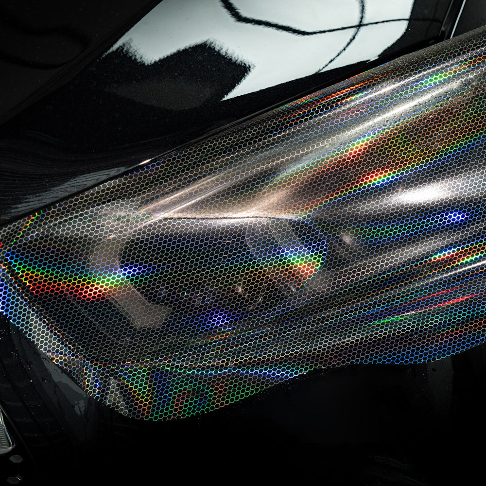 Light Black Holographic Honeycomb Headlight Film With Air Channel Paper Liner
