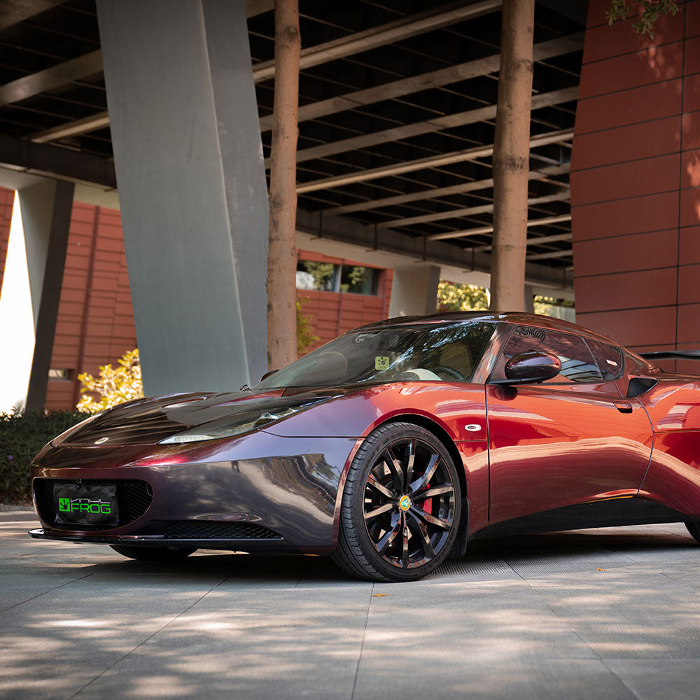 Lotus wrapped in Rainbow Drift Black Red vinyl wrap.