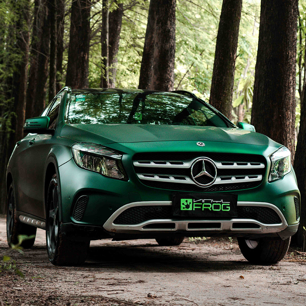 Mercedes-Benz GLA wrapped in Satin Chrome Silk Green vinyl wrap.
