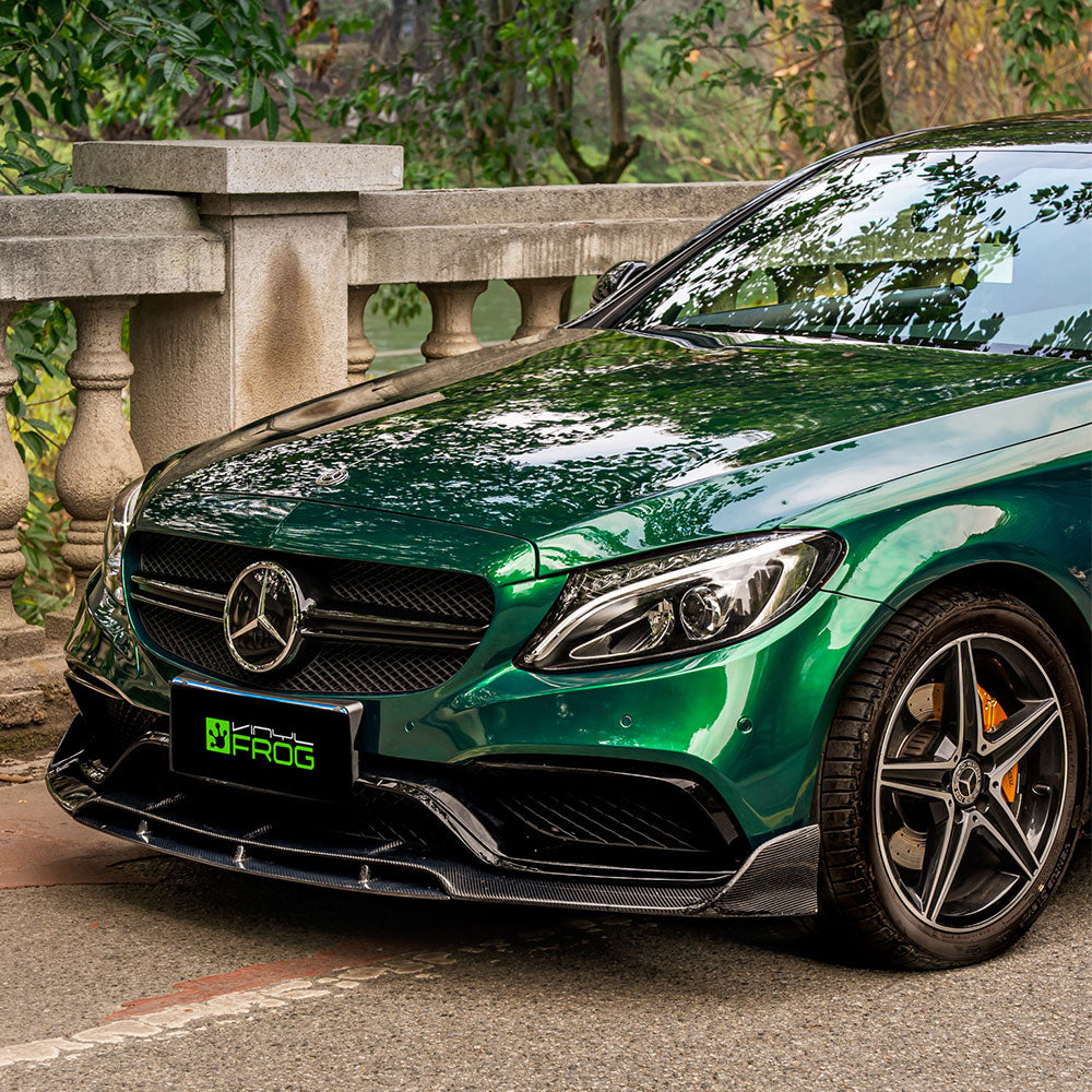 Mercedes-Benz wrapped in Glossy Metallic La Salle Green vinyl wrap front view.
