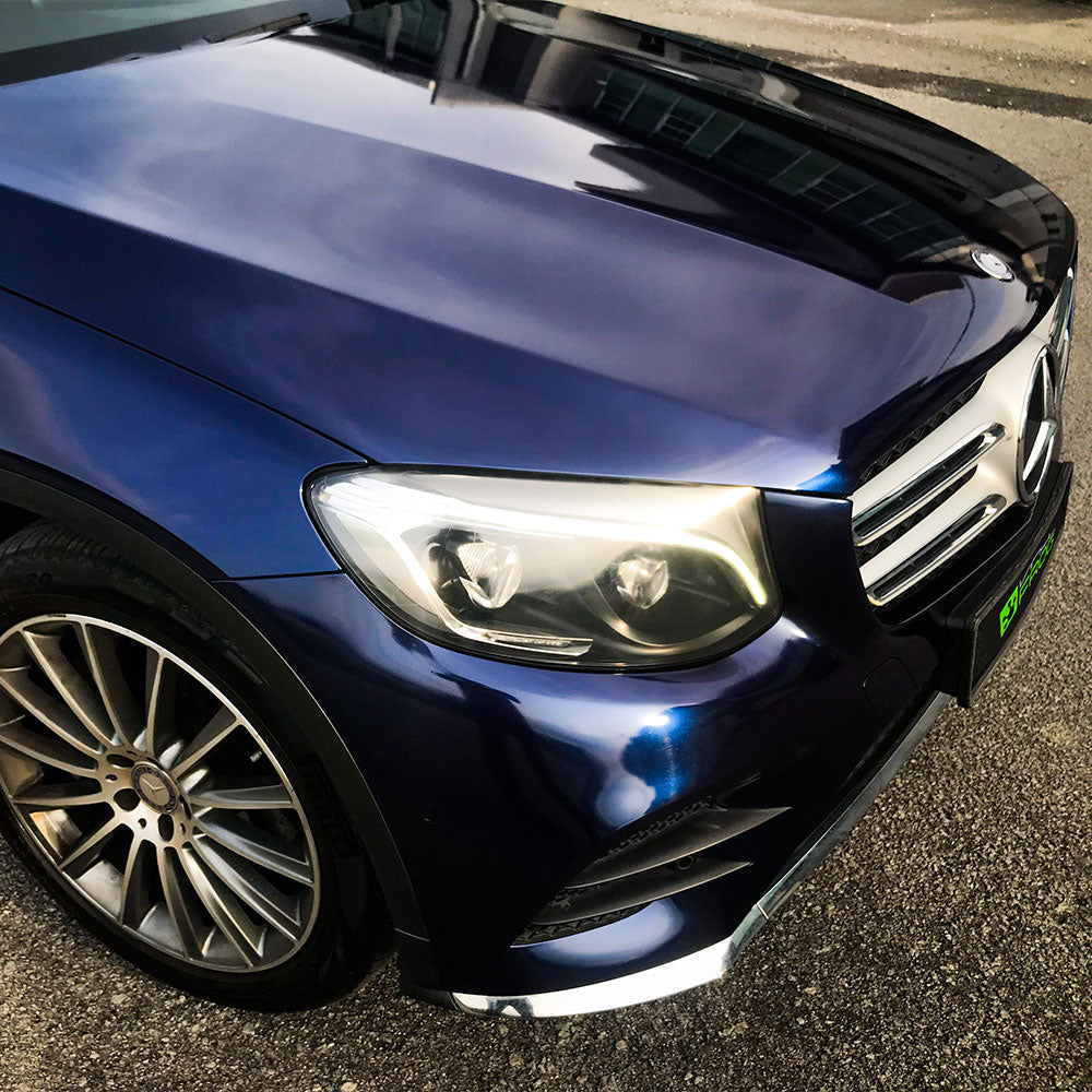 Mercedes-Benz wrapped in Glossy Metallic Tanzanite Blue vinyl wrap.