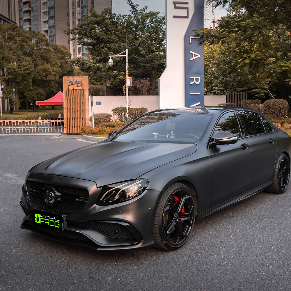 Mercedes-Benz E-Class wrapped in Matte AMG Gray Vinyl Wrap.