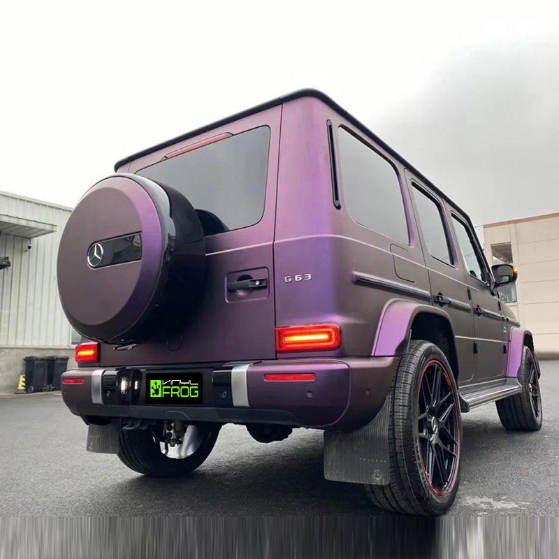 Mercedes-Benz G-Class wrapped in Matte Russian Violet Vinyl Wrap back view.