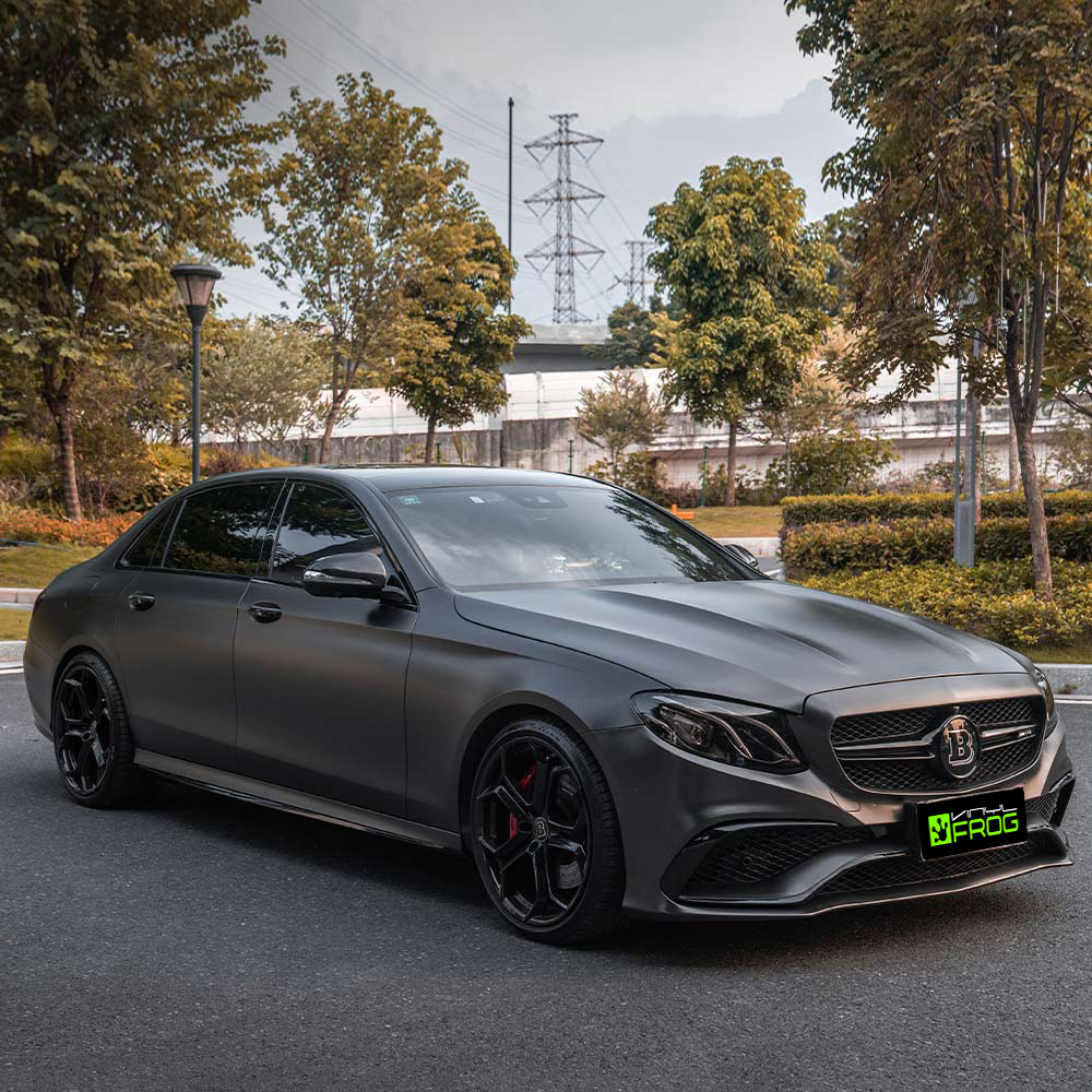 Mercedes-Benz E-Class wrapped in Matte AMG Gray car Wrap.