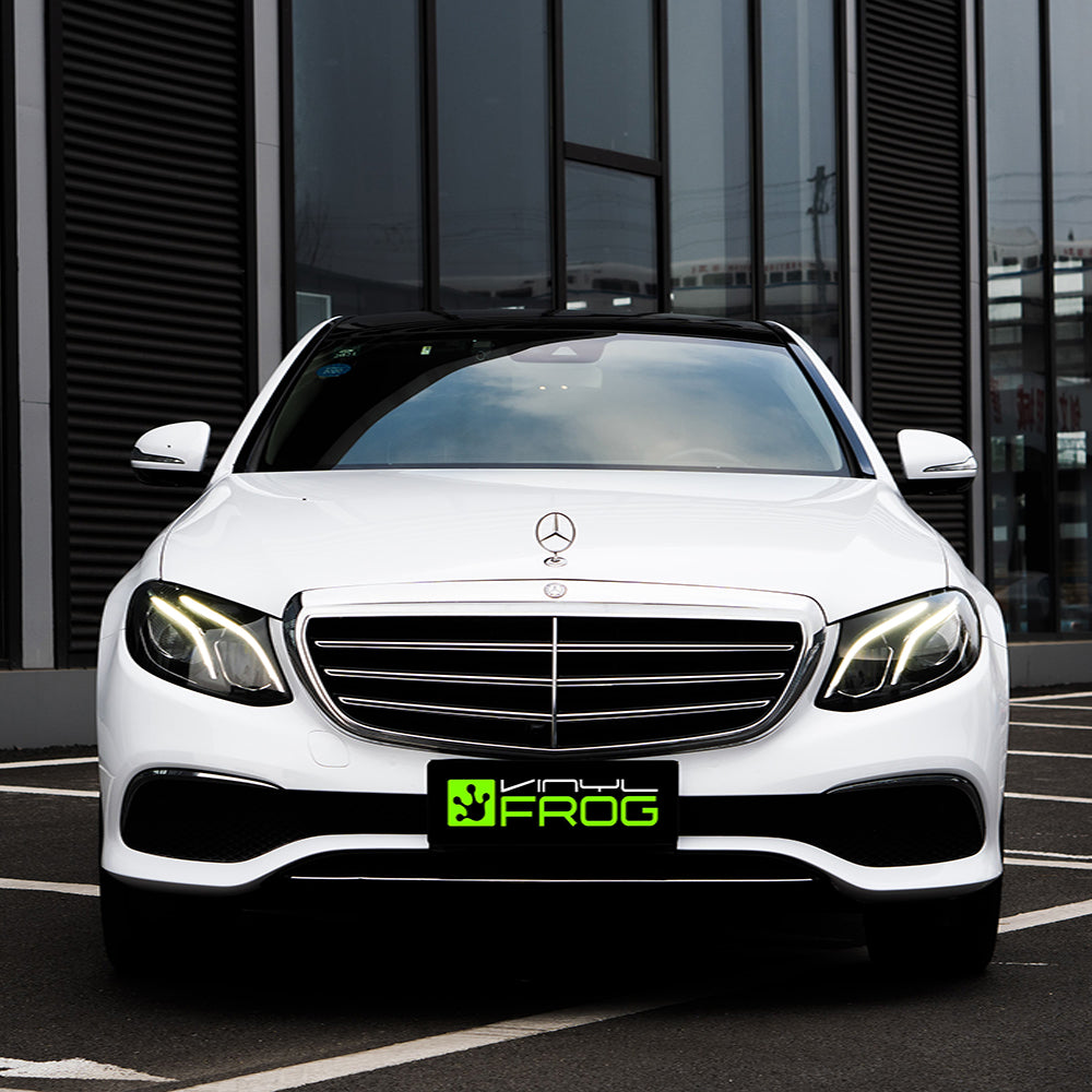 Mercedes S-Class wrapped in High Glossy Crystal White vinyl wrap.