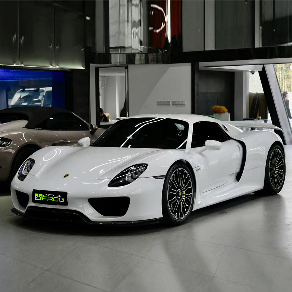 Porsche 918 Spyder wrapped in High Glossy Crystal White vinyl wrap.