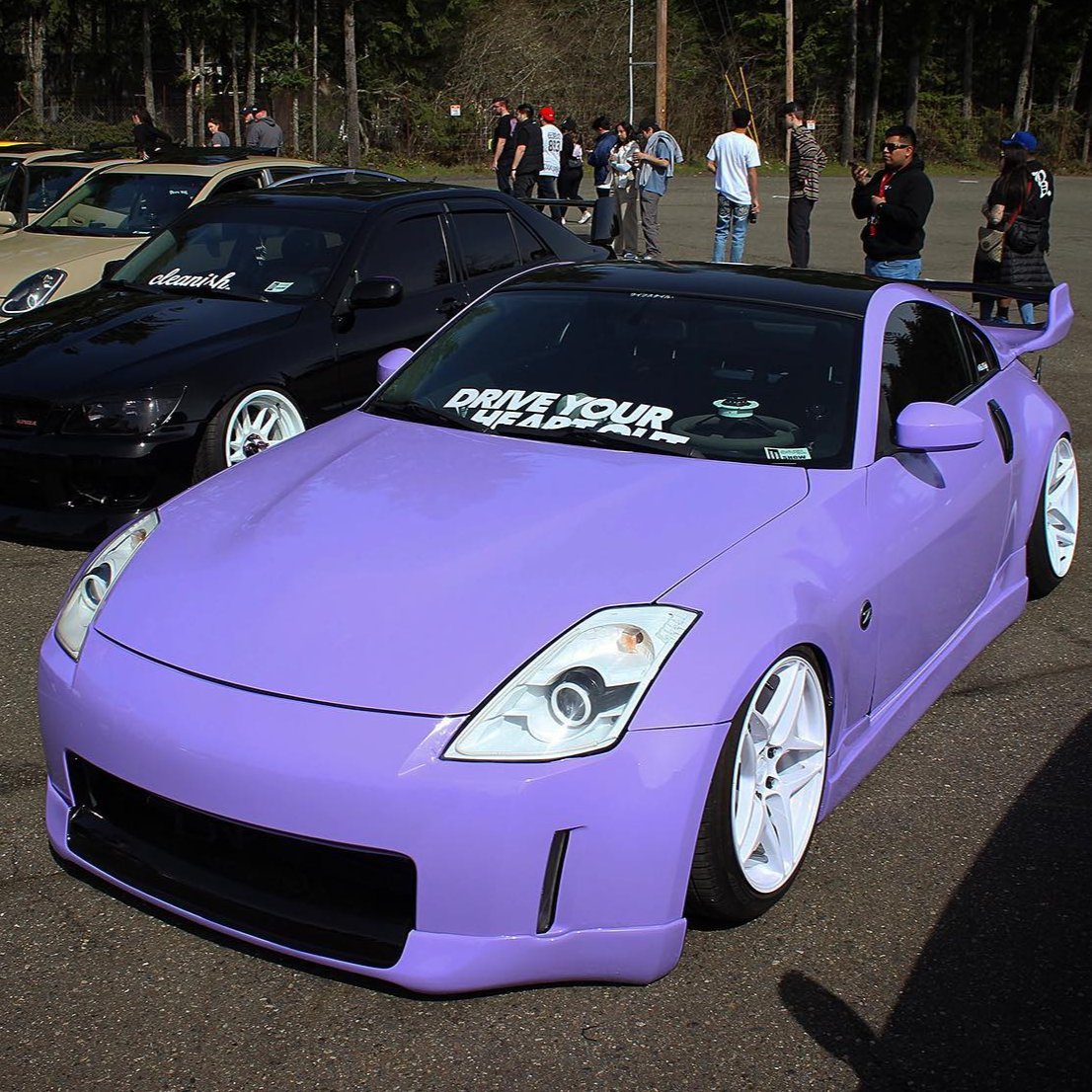 Nissan 350Z wrapped in Super Glossy Lavender Purple vinyl wrap.