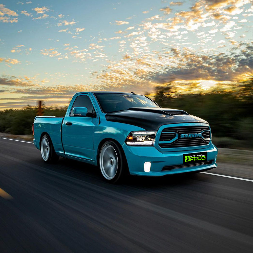 RAM 1500 wrapped in High Glossy Miami Blue vinyl wrap.