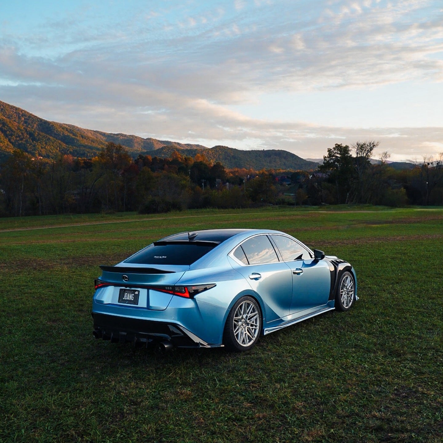 Back view of Lexus Glossy Metallic Silver Lake Blue Vinyl Wrap