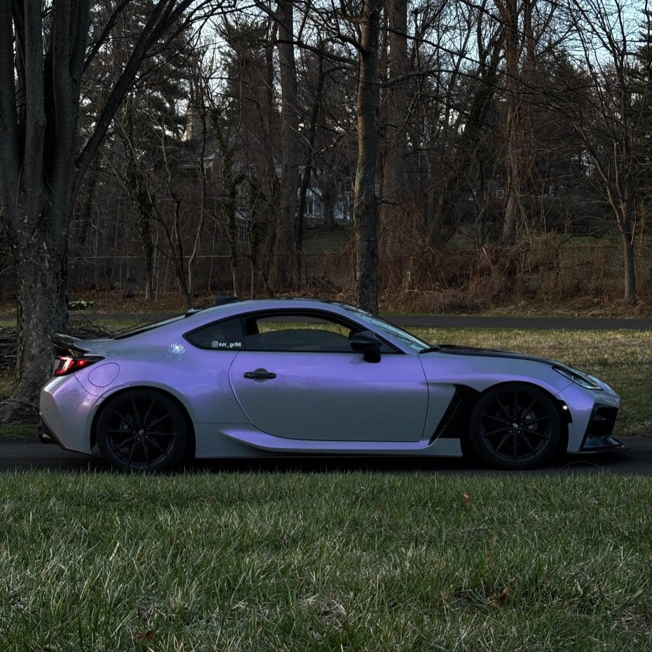 Side view of Toyota wrapped in Satin Metallic Color Shift Purple vinyl wrap