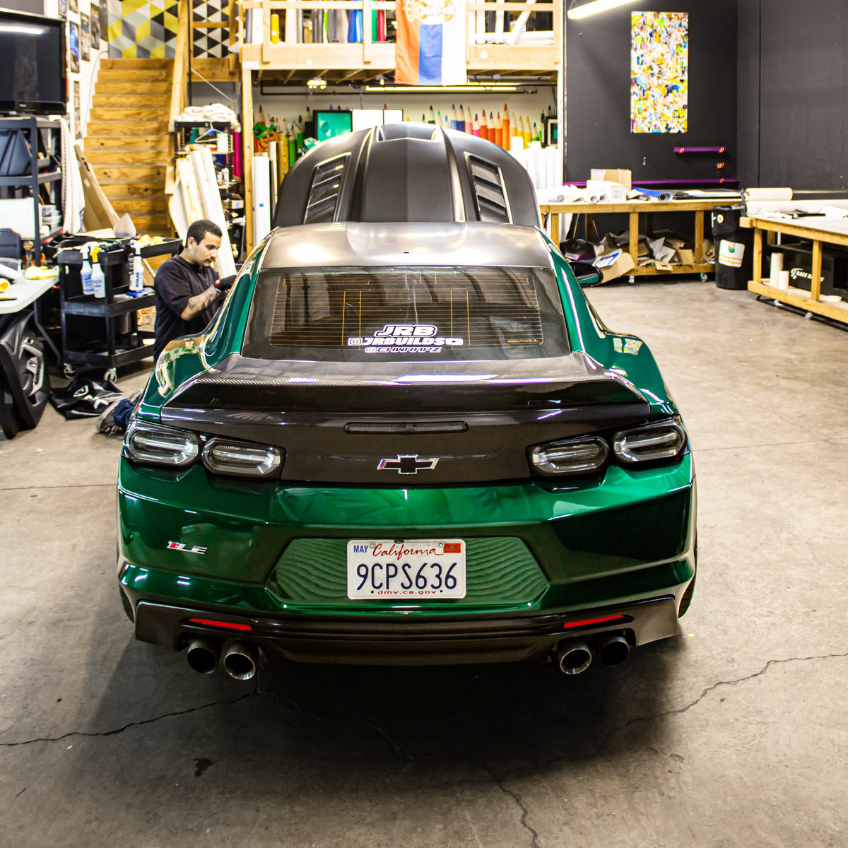Glossy Metallic La Salle Green Vinyl Wrap on Chevrolet Camaro