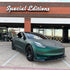 Tesla Model 3 wrapped in Satin Chrome Silk Green vinyl wrap.