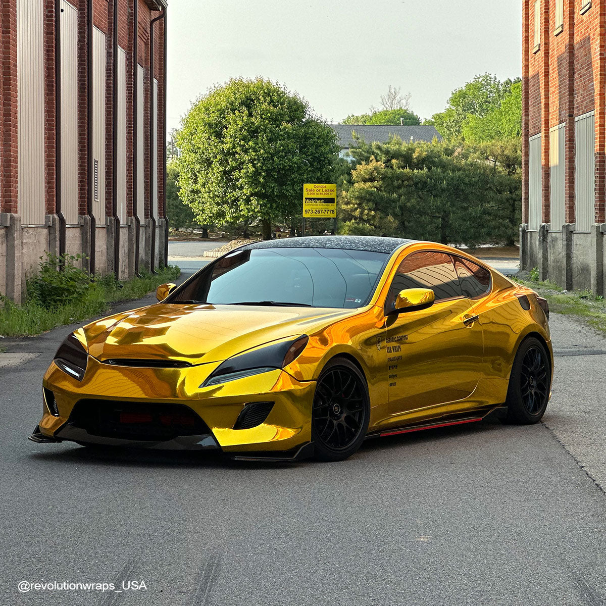 Toyota GR86 wrapped in Mirror Chrome Gold vinyl wrap.
