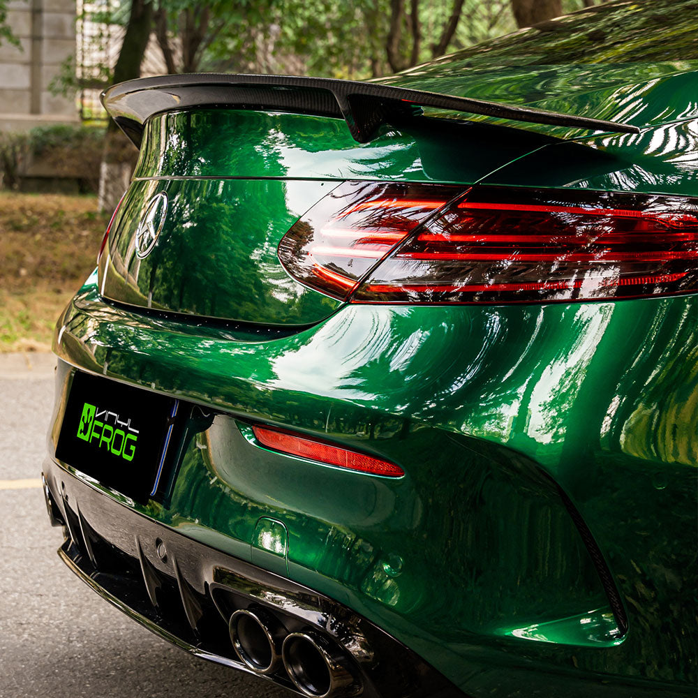 Chevrolet Camaro wrapped in Glossy Metallic La Salle Green vinyl wrap back view.