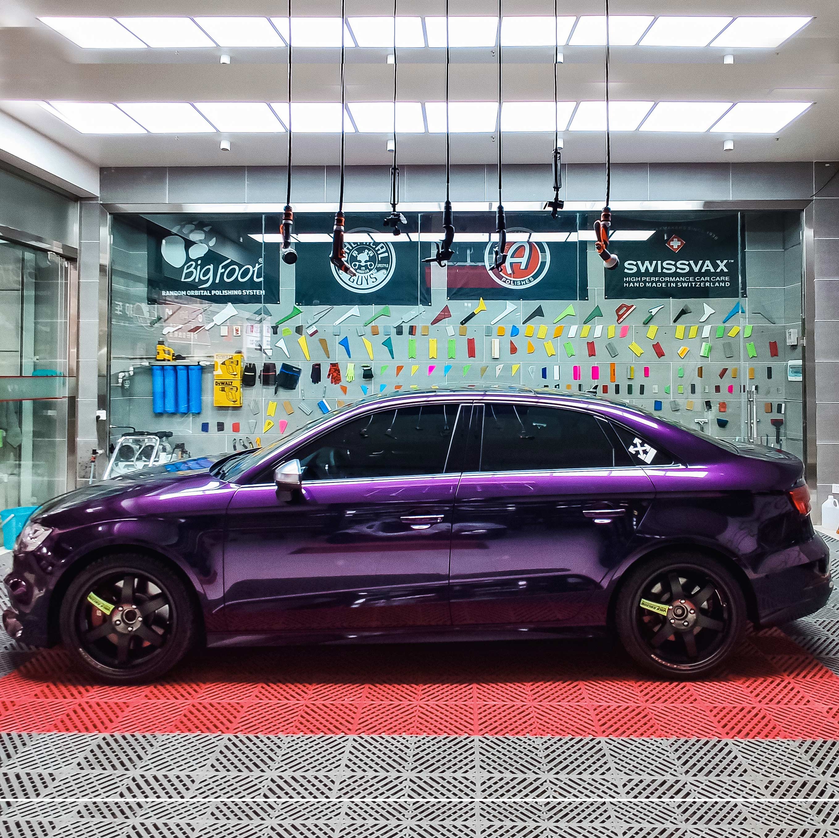 Audi A3 wrapped in Glossy Metallic Midnight Purple vinyl from Vinyl Frog