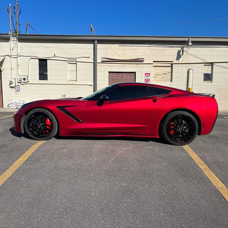 Chevrolet Corvette wrapped in Glossy Metallic Dragon Blood vinyl wrap.