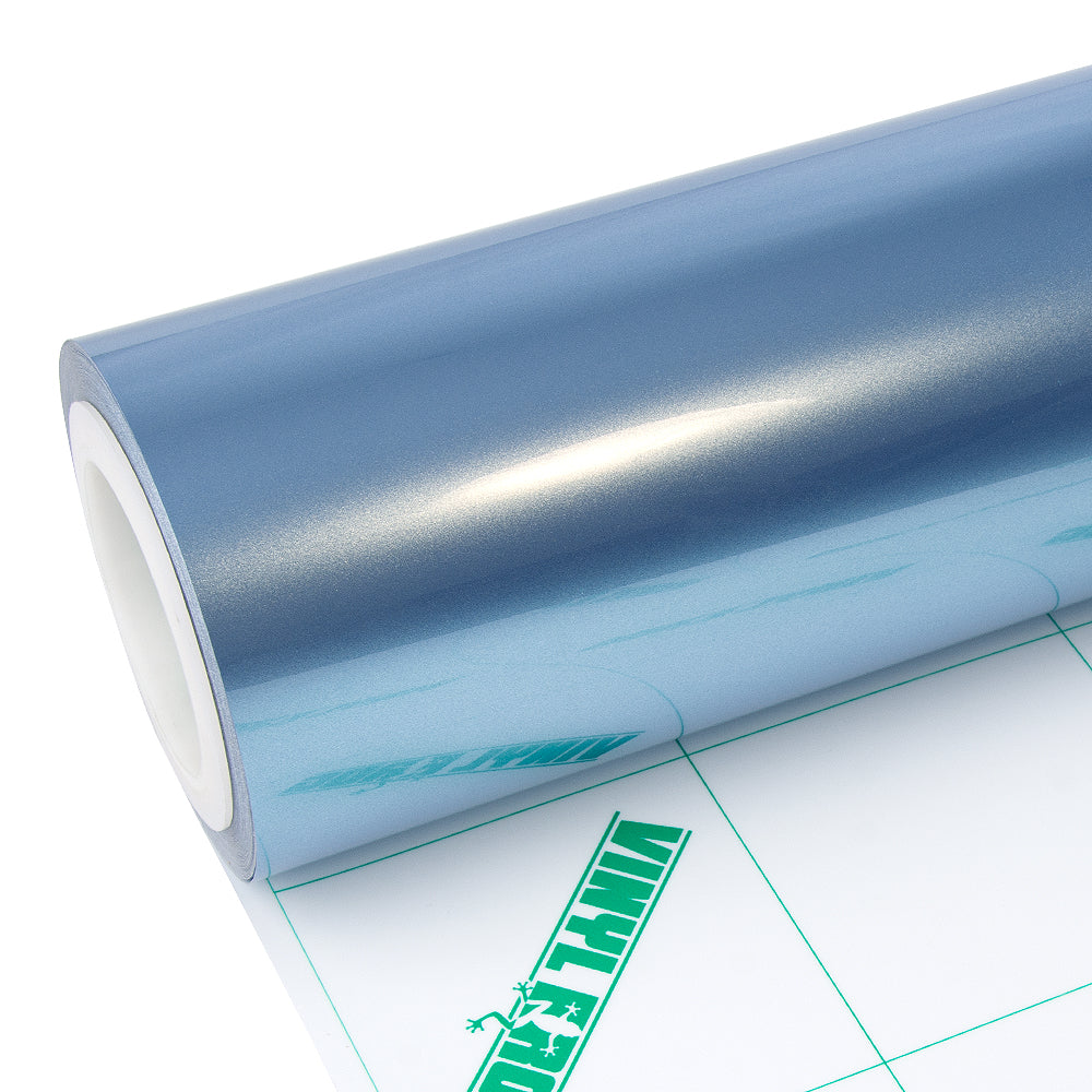 Glossy Metallic Silver Lake Blue vinyl roll