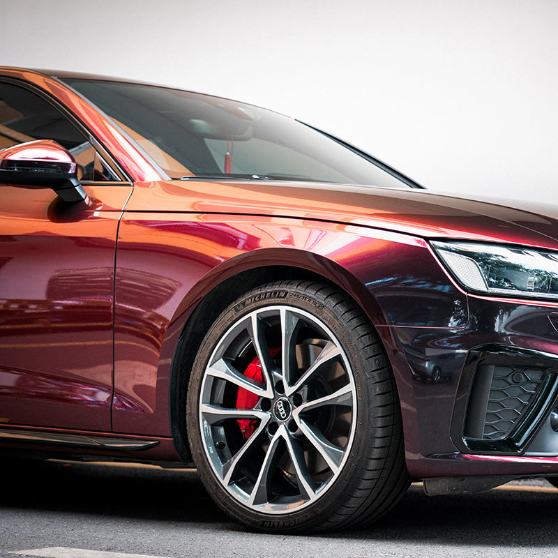 Rainbow Drift Black Red car wrap.