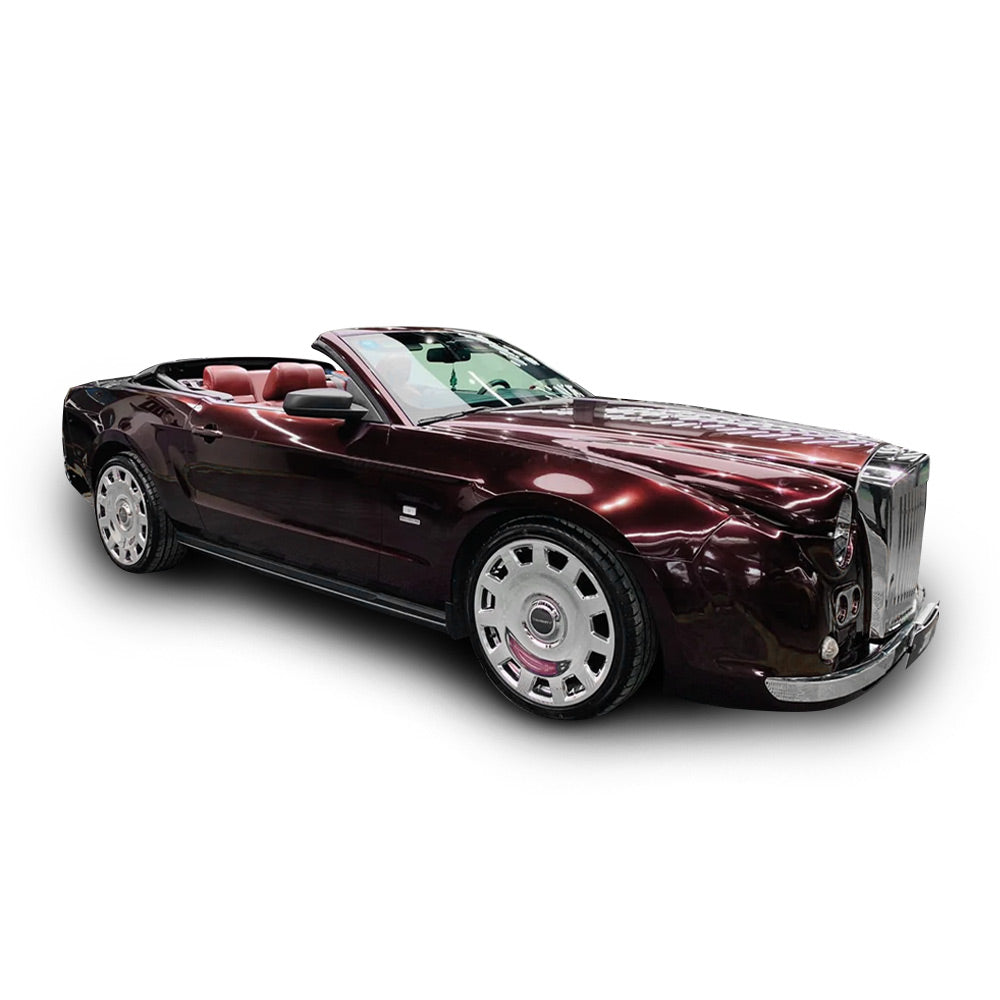 Rolls-Royce convertible wrapped in Glossy Metallic Black Rose vinyl wrap