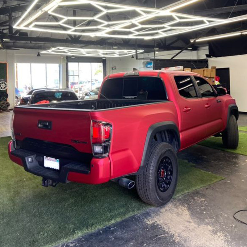Satin Chrome Prismatic Red car wrap.
